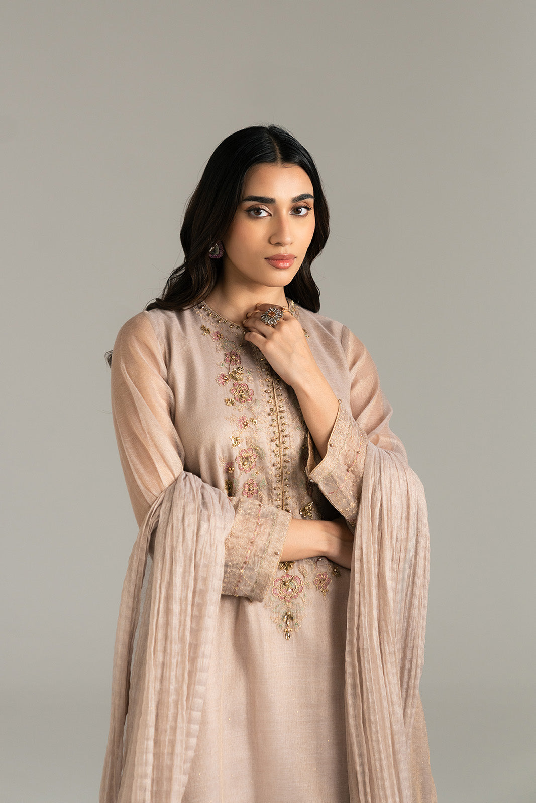 3 Piece Badla Zari Embroidered Suit (FL0027)