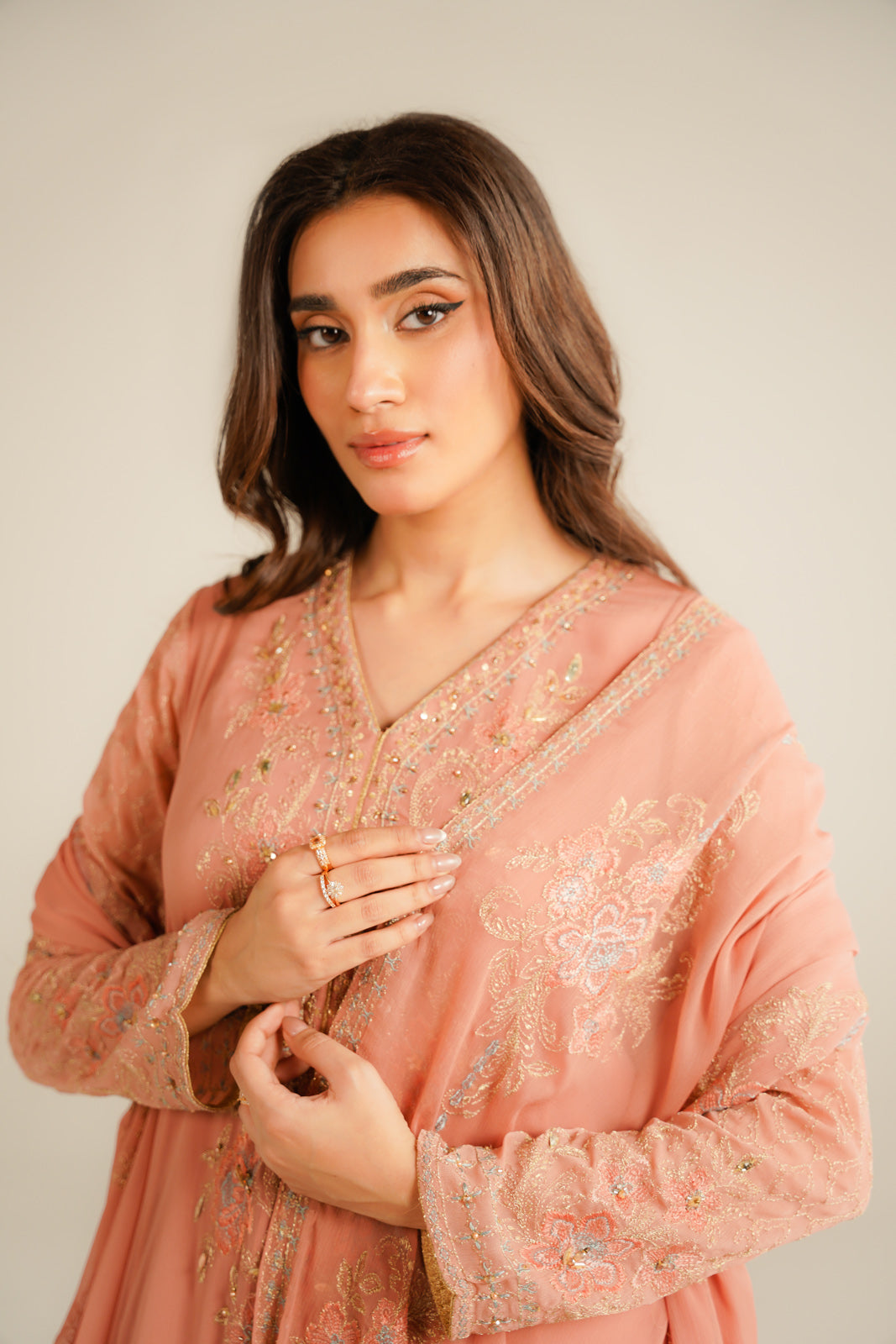 3 Piece Chiffon Embroidered Suit (FL0033)
