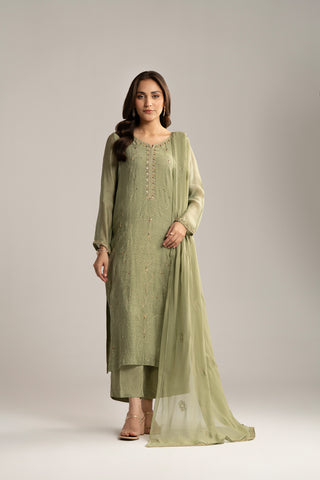 3 Piece Khaddi Net Embroidered Suit (FL0036)