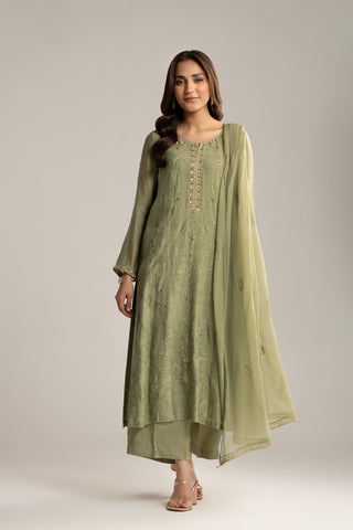 3 Piece Khaddi Net Embroidered Suit (FL0036)