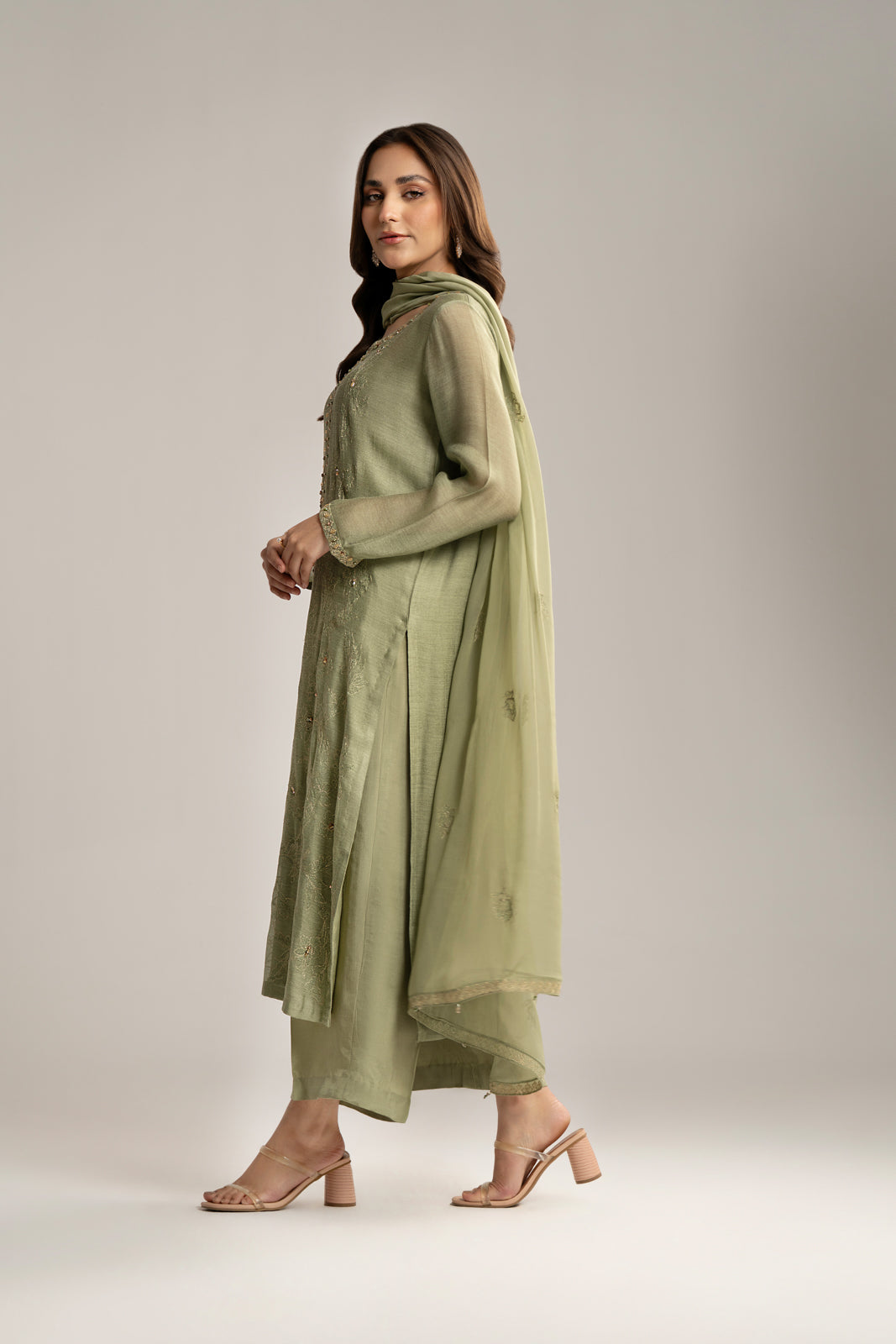 3 Piece Khaddi Net Embroidered Suit (FL0036)