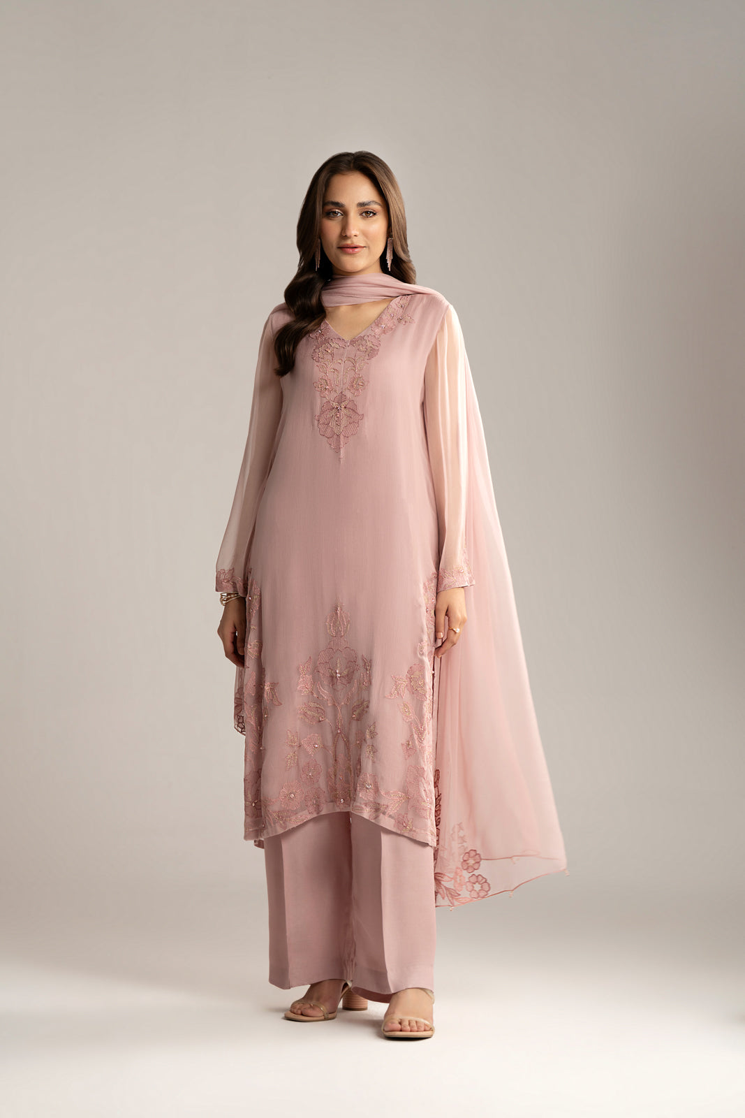 3 Piece Chiffon Embroidered Suit (FL0037)