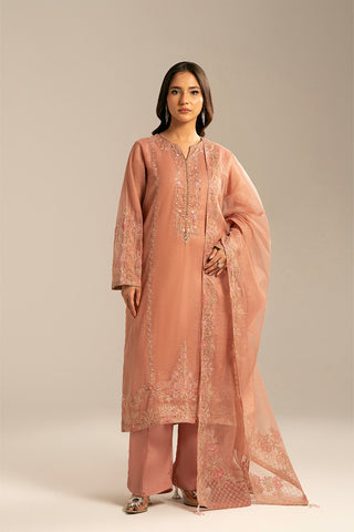3 Piece Emboss Net Embroidered (FL0063)