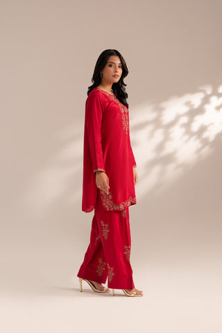 2 Piece Raw Silk Embroidered Suit (FL0068)