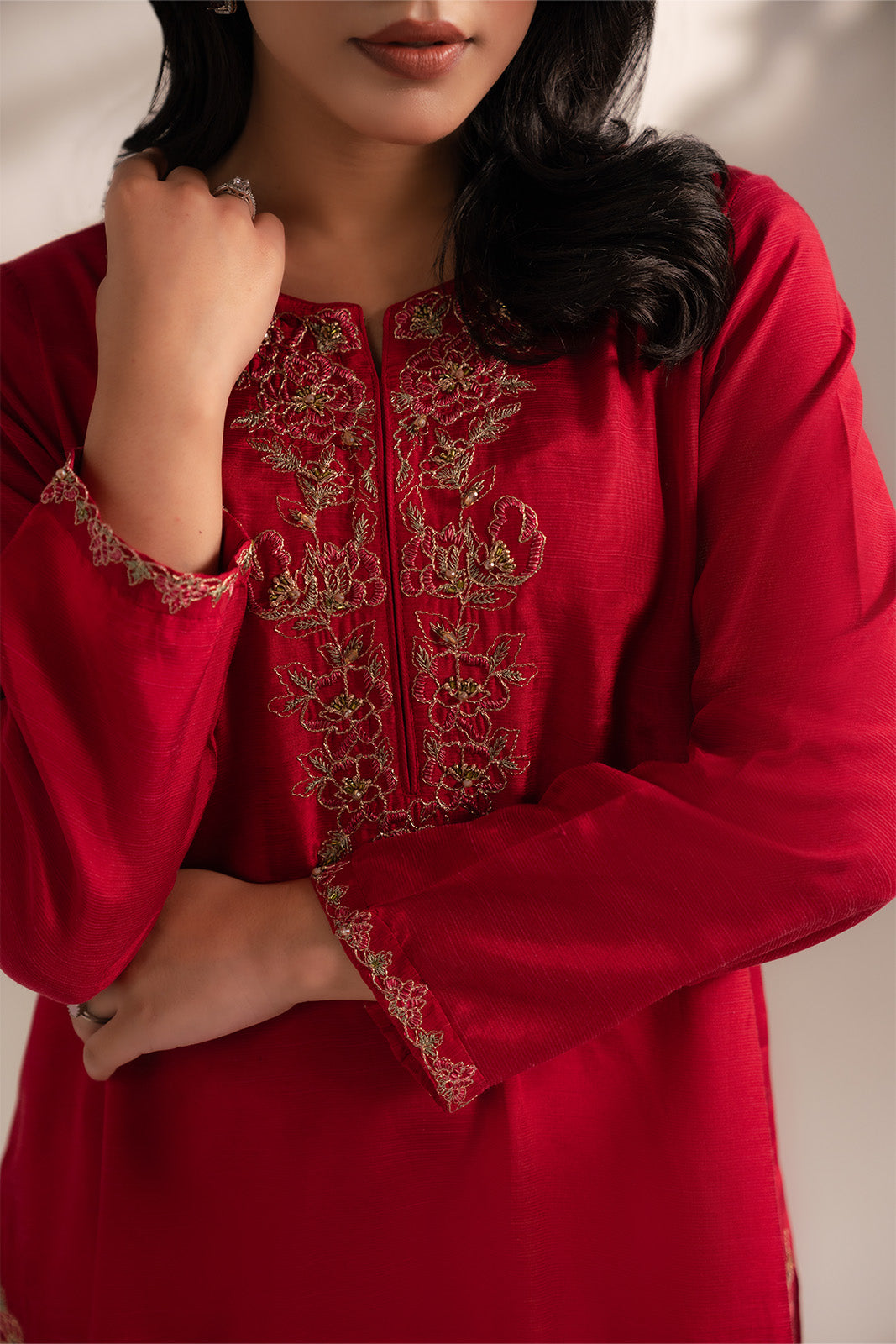 2 Piece Raw Silk Embroidered Suit (FL0068)
