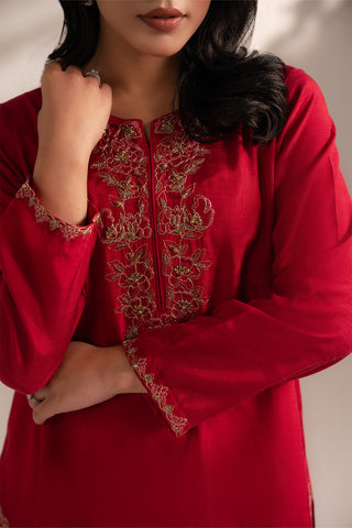 2 Piece Raw Silk Embroidered Suit (FL0068)