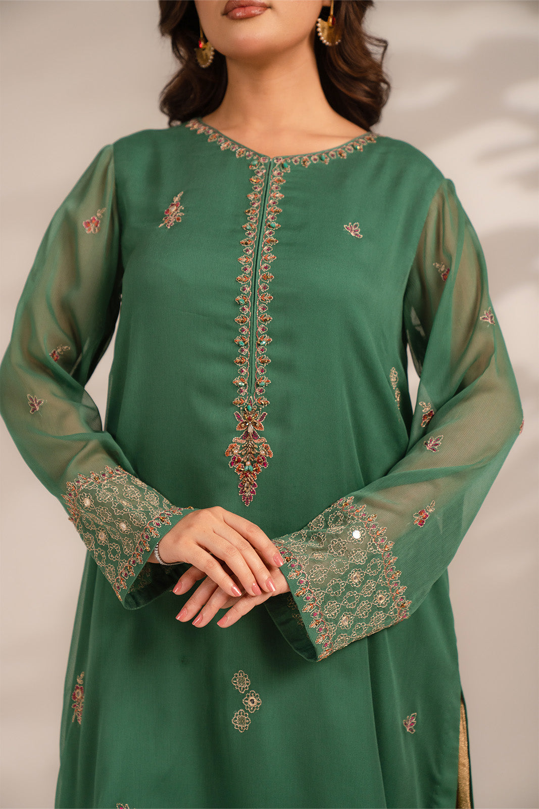 1 Piece Chiffon Embroidered Shirts (FL0069)