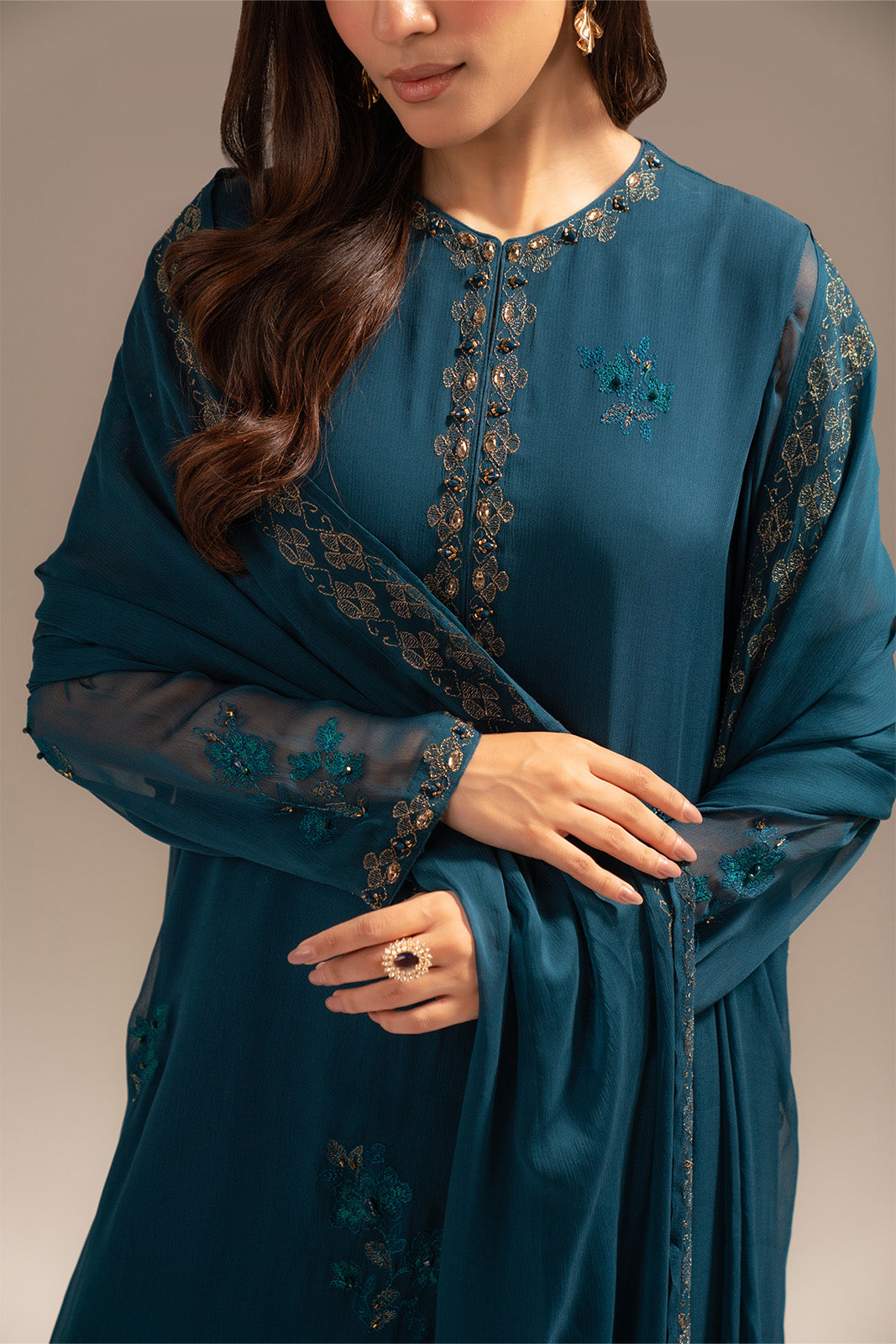 3 Piece Chiffon Embroidered Suit (FL0075)