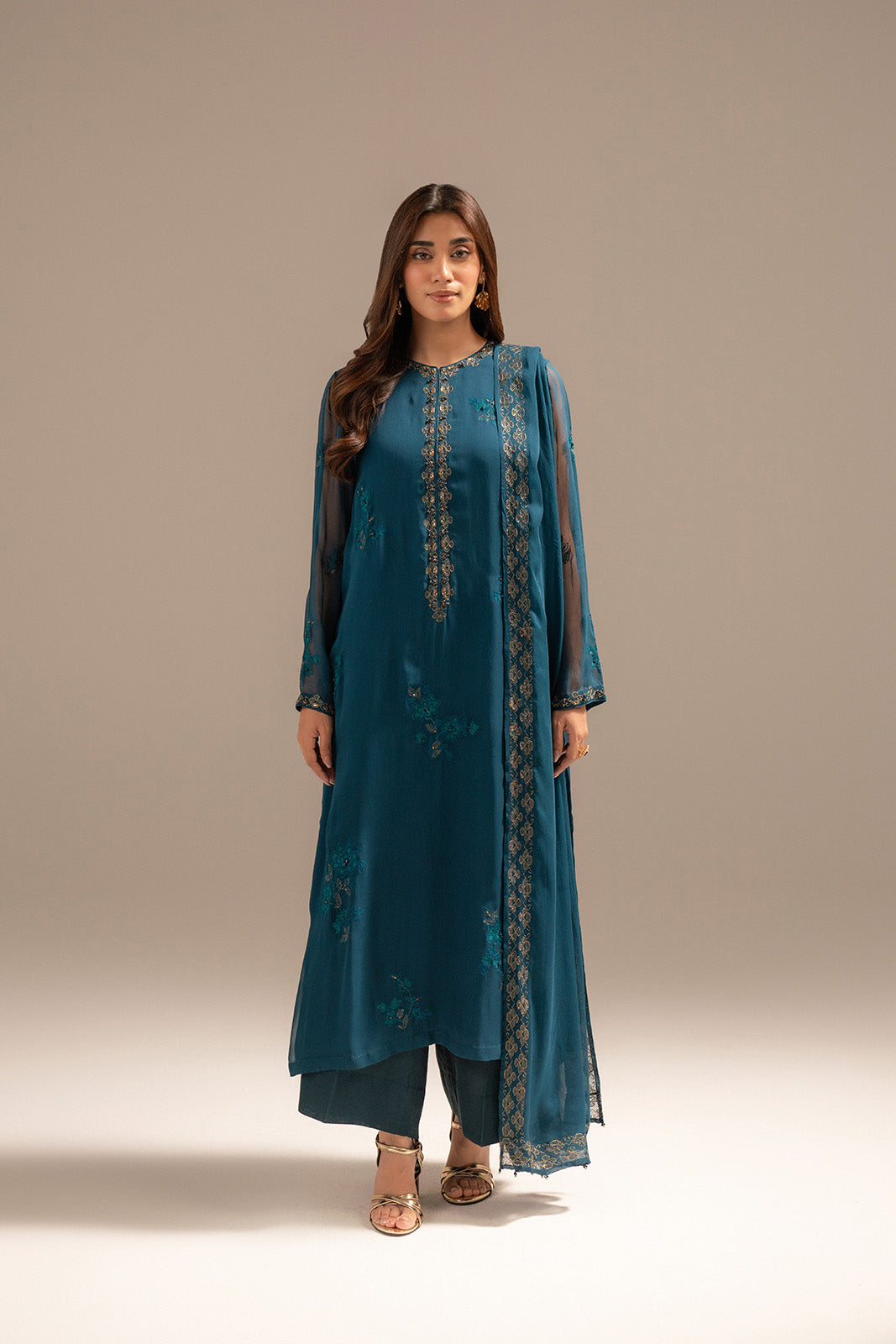 3 Piece Chiffon Embroidered Suit (FL0075)