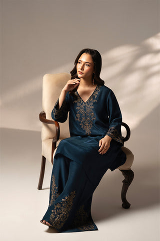 2 Piece Raw Silk Embroidered Suit (FL0079)