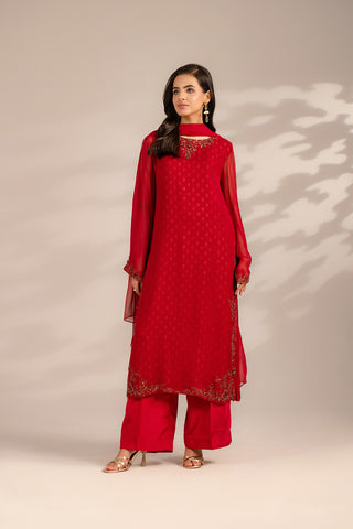 3 Piece Chiffon Embroidered Suit (FL0082)