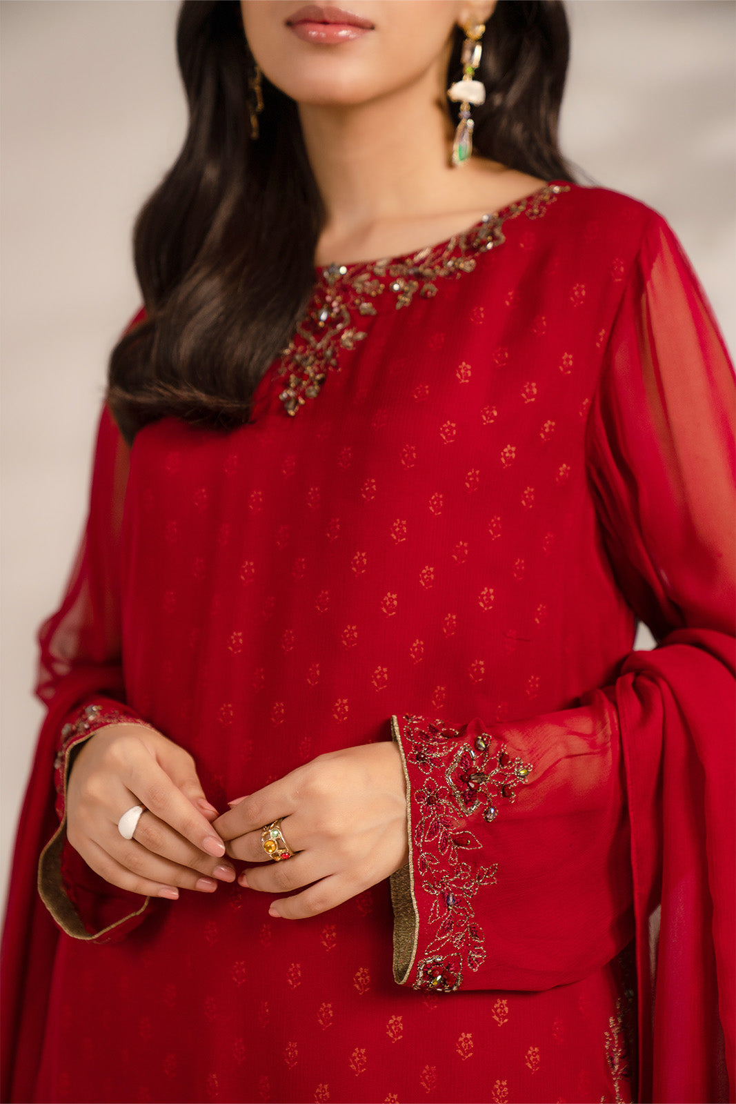 3 Piece Chiffon Embroidered Suit (FL0082)