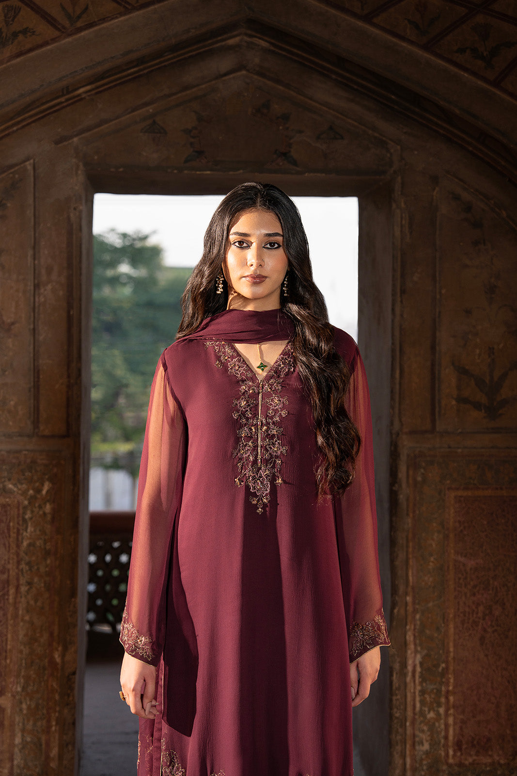 3 Piece Chiffon Embroidered Suit (FL0083)