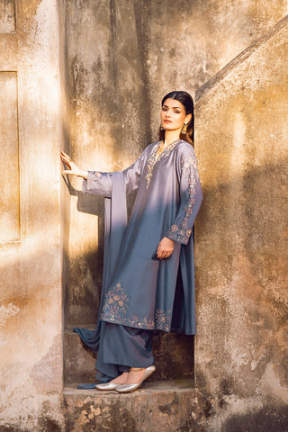3 Piece Cotton Silk Embroidered Suit (FL0084)