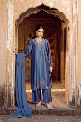 3 Piece Cotton Silk Embroidered Suit (FL0084)