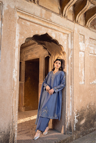 3 Piece Cotton Silk Embroidered Suit (FL0084)