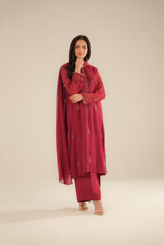 3 Piece Chiffon Embroidered Suit (FL0085)