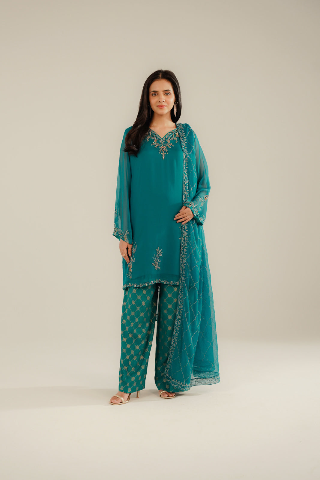 3 Piece Chiffon Embroidered Suit (FL0086)