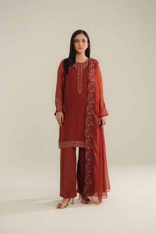 3 Piece Chiffon Embroidered Suit (FL0090)