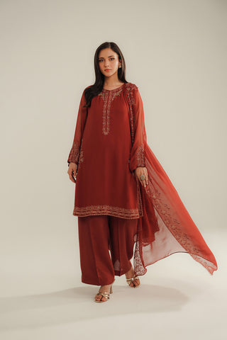 3 Piece Chiffon Embroidered Suit (FL0090)