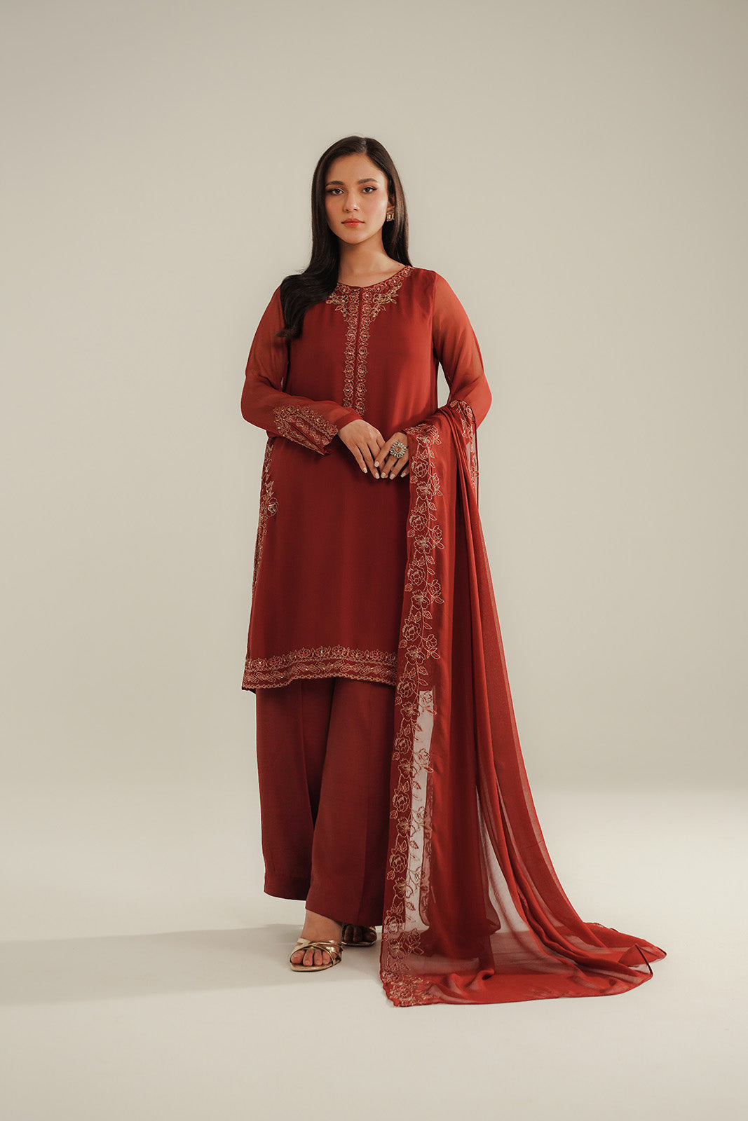3 Piece Chiffon Embroidered Suit (FL0090)
