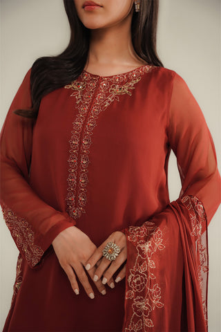 3 Piece Chiffon Embroidered Suit (FL0090)