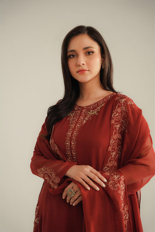 3 Piece Chiffon Embroidered Suit (FL0090)