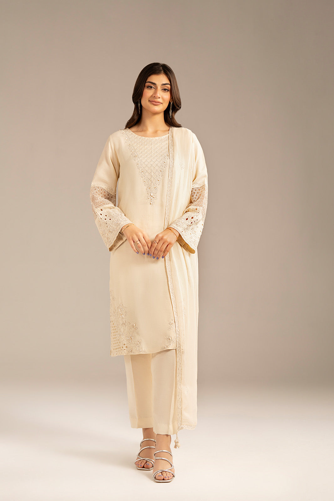 3 Piece Raw Silk Embroidered Suit (FL0093)