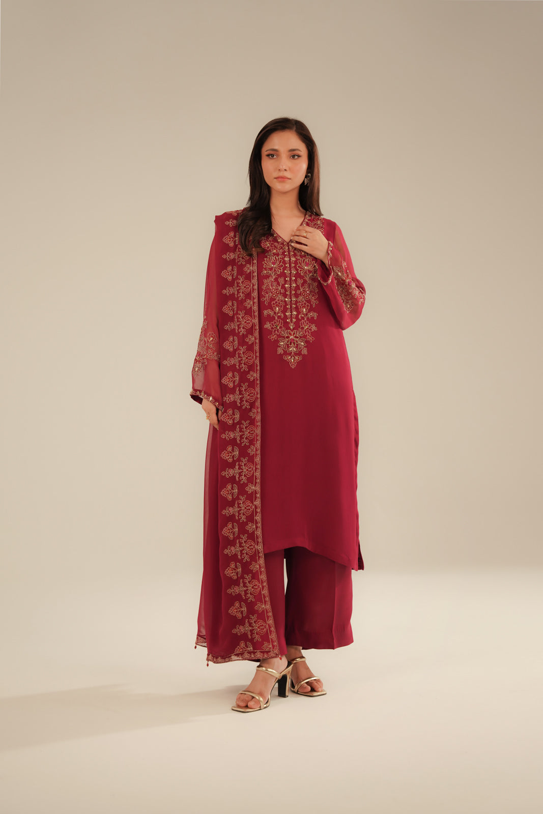 3 Piece Chiffon Embroidered Suit (FL0094)
