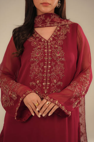 3 Piece Chiffon Embroidered Suit (FL0094)