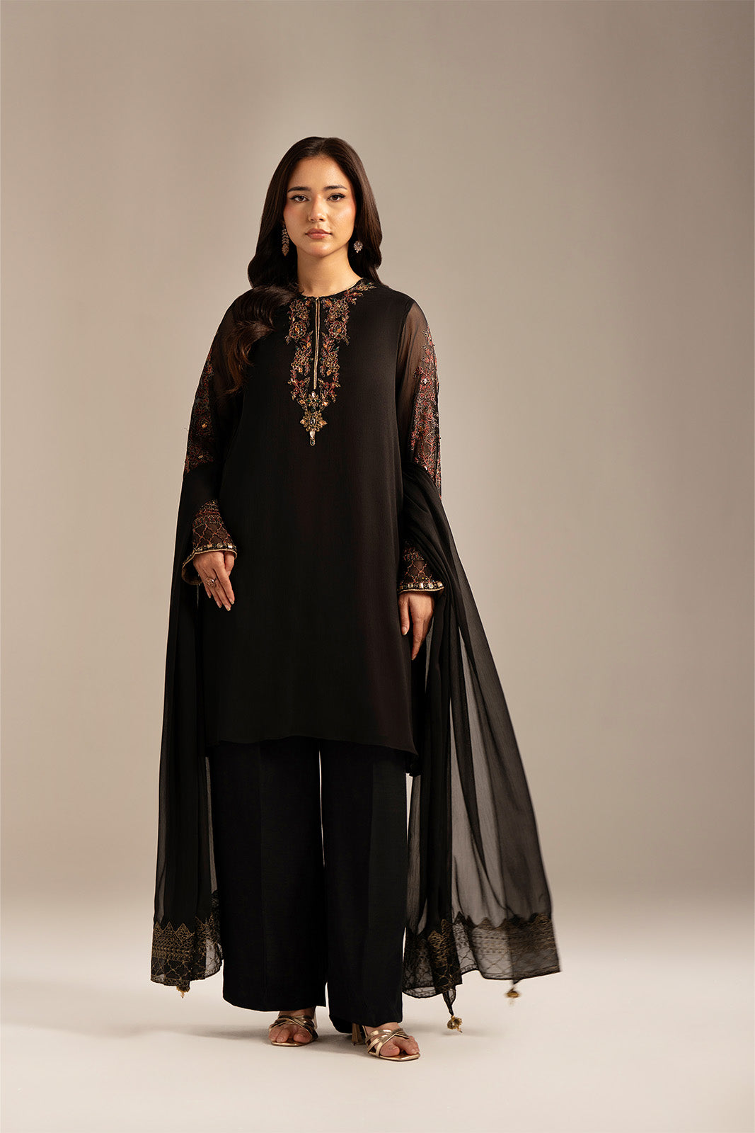2 Piece Chiffon Embroidered Suit (FL0097)