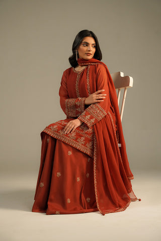 3 Piece Chiffon Embroidered Suit (FL0108)