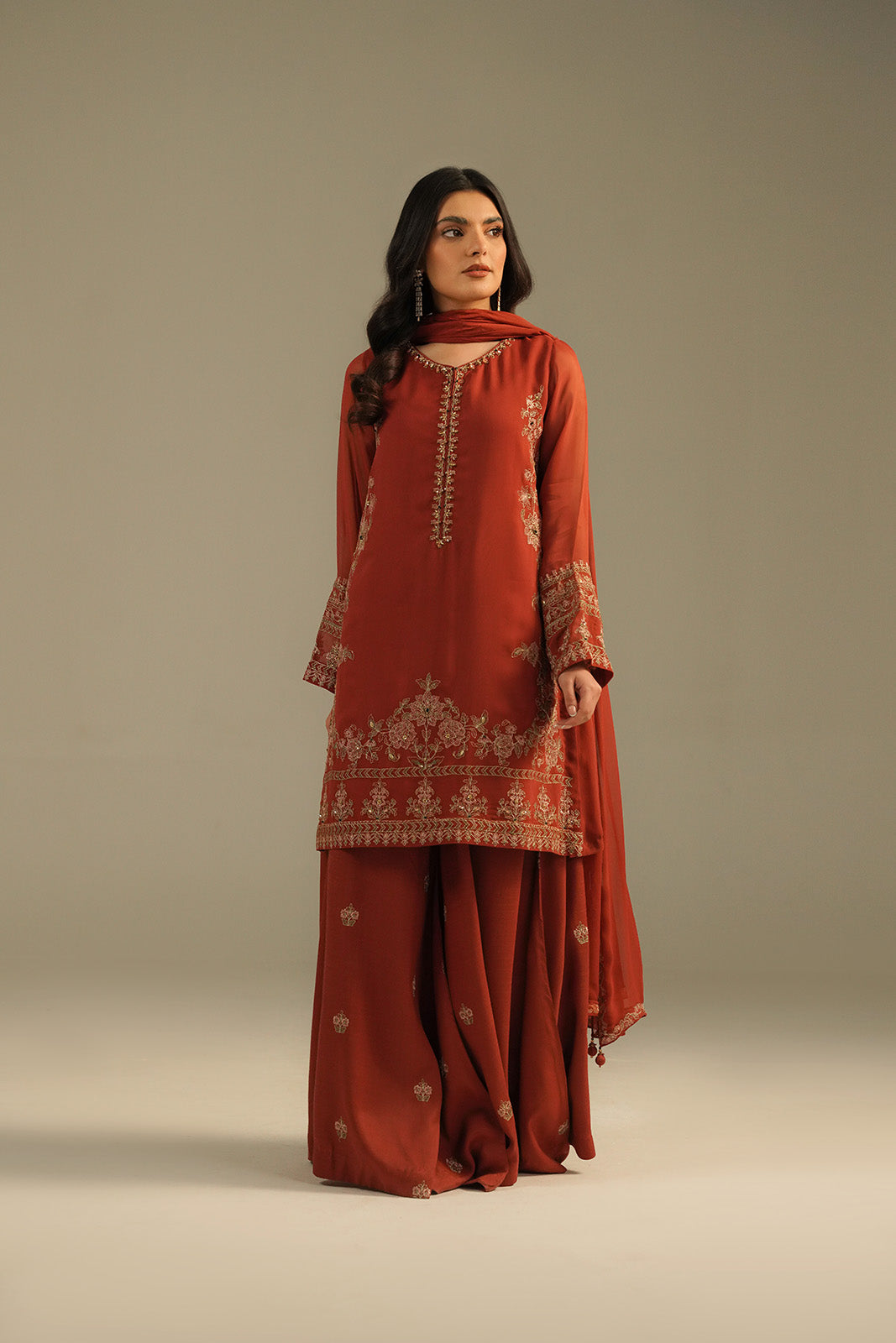 3 Piece Chiffon Embroidered Suit (FL0108)