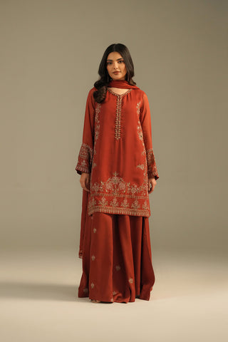 3 Piece Chiffon Embroidered Suit (FL0108)