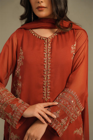 3 Piece Chiffon Embroidered Suit (FL0108)