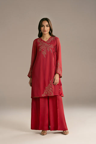 2 Piece Chiffon Embroidered Suit (FL0109)