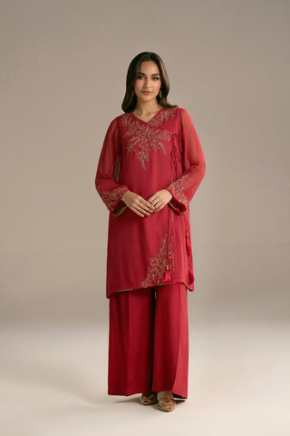2 Piece Chiffon Embroidered Suit (FL0109)