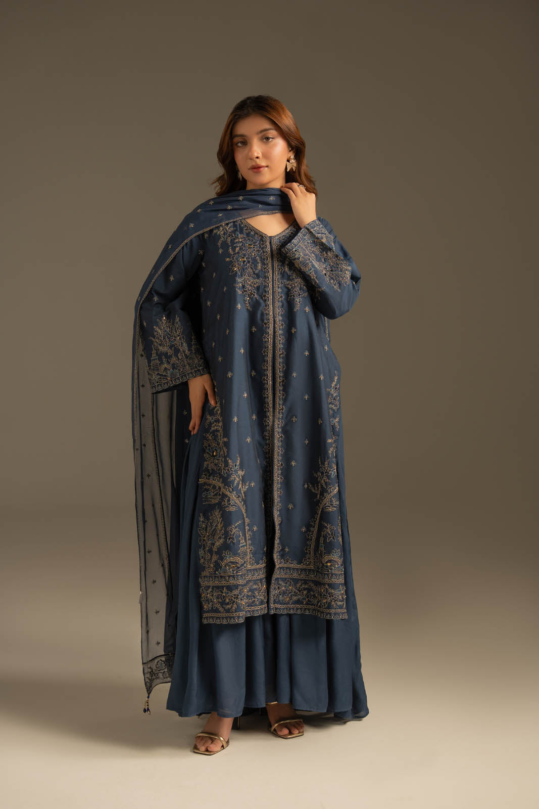 2 Piece Cotton Silk Embroidered Suit (FL0111)