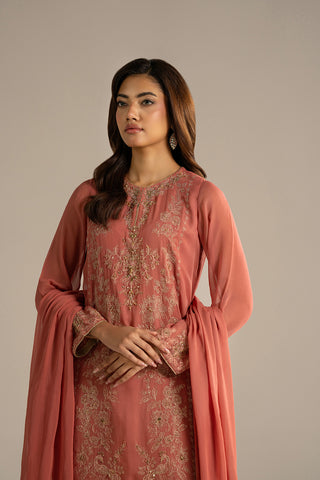 3 Piece Chiffon Embroidered Suit (FL0117)