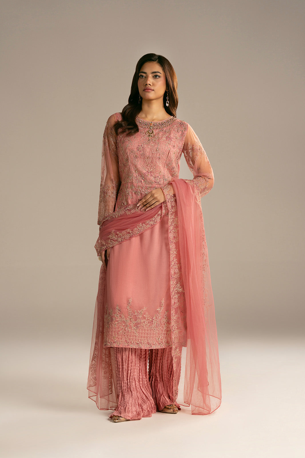 3 Piece Net Embroidered Suit (FL0118)