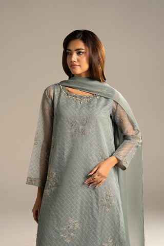 3 Piece Organza Embroidered Suit (FL0119)