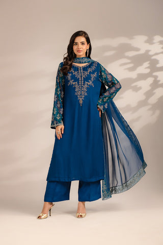 3 Piece Chiffon Embroidered Suit (FL0120)