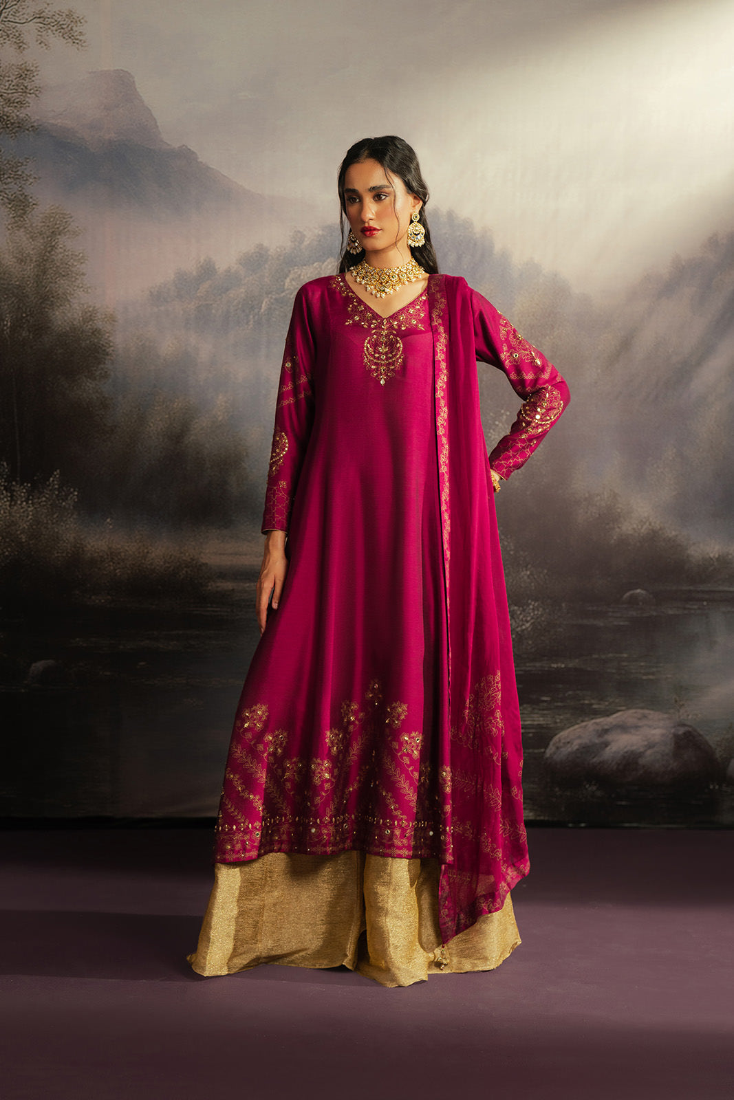 2 Piece Cotton Silk Embroidered Suit (FL0122)