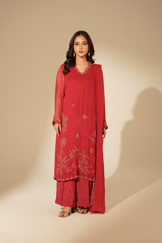 3 Piece Chiffon Embroidered Suit (FL0124)