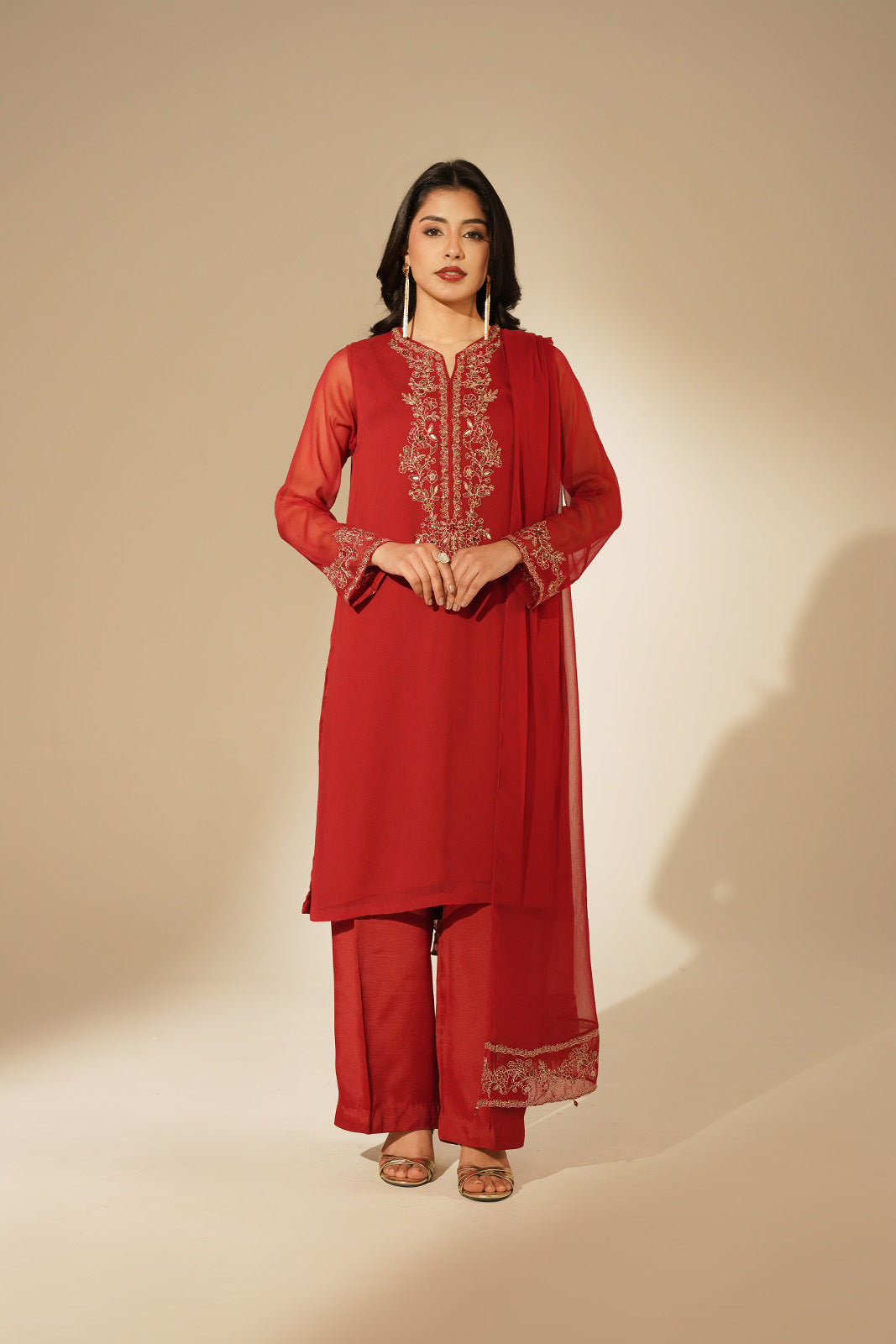 3 Piece Chiffon Embroidered Suit (FL0127)