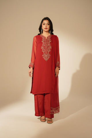 3 Piece Chiffon Embroidered Suit (FL0127)