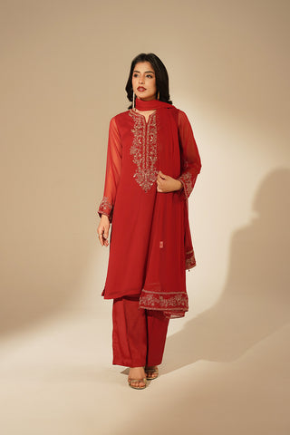 3 Piece Chiffon Embroidered Suit (FL0127)