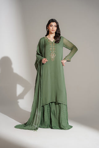 3 Piece Chiffon Embroidered Suit (FL0131)