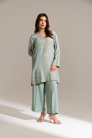 2 Piece Raw Silk Embroidered Suit (FL0132)