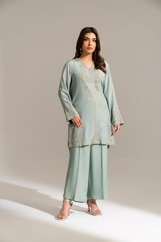 2 Piece Raw Silk Embroidered Suit (FL0132)